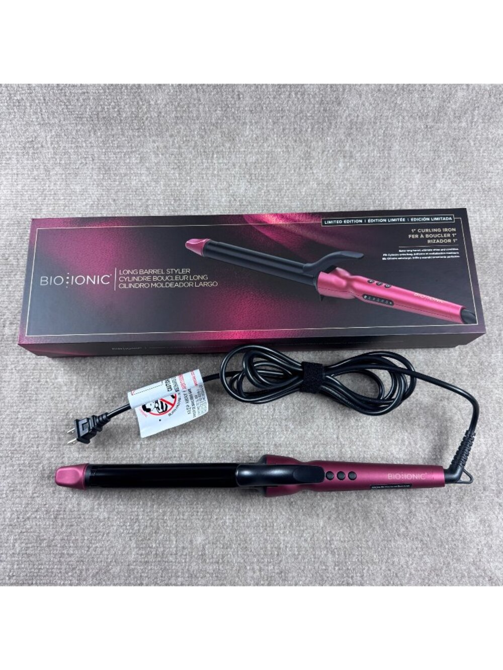 BIO IONIC Long Barrel Curling Iron Styler 1-Inch Velvet Rouge Limited Edition